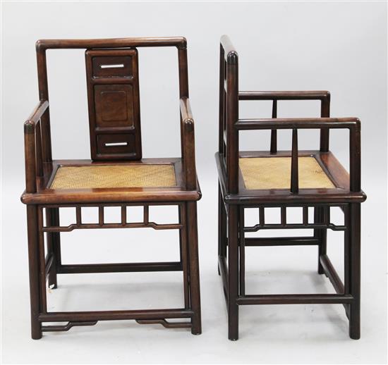 A pair of Chinese hongmu round corner armchairs, 19th century, W.55.5cm H.91cm